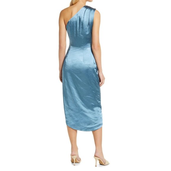 ELLIATT Cassini One-Shoulder Satin Dress Blue X-Large 10 NEW - Picture 2 of 12